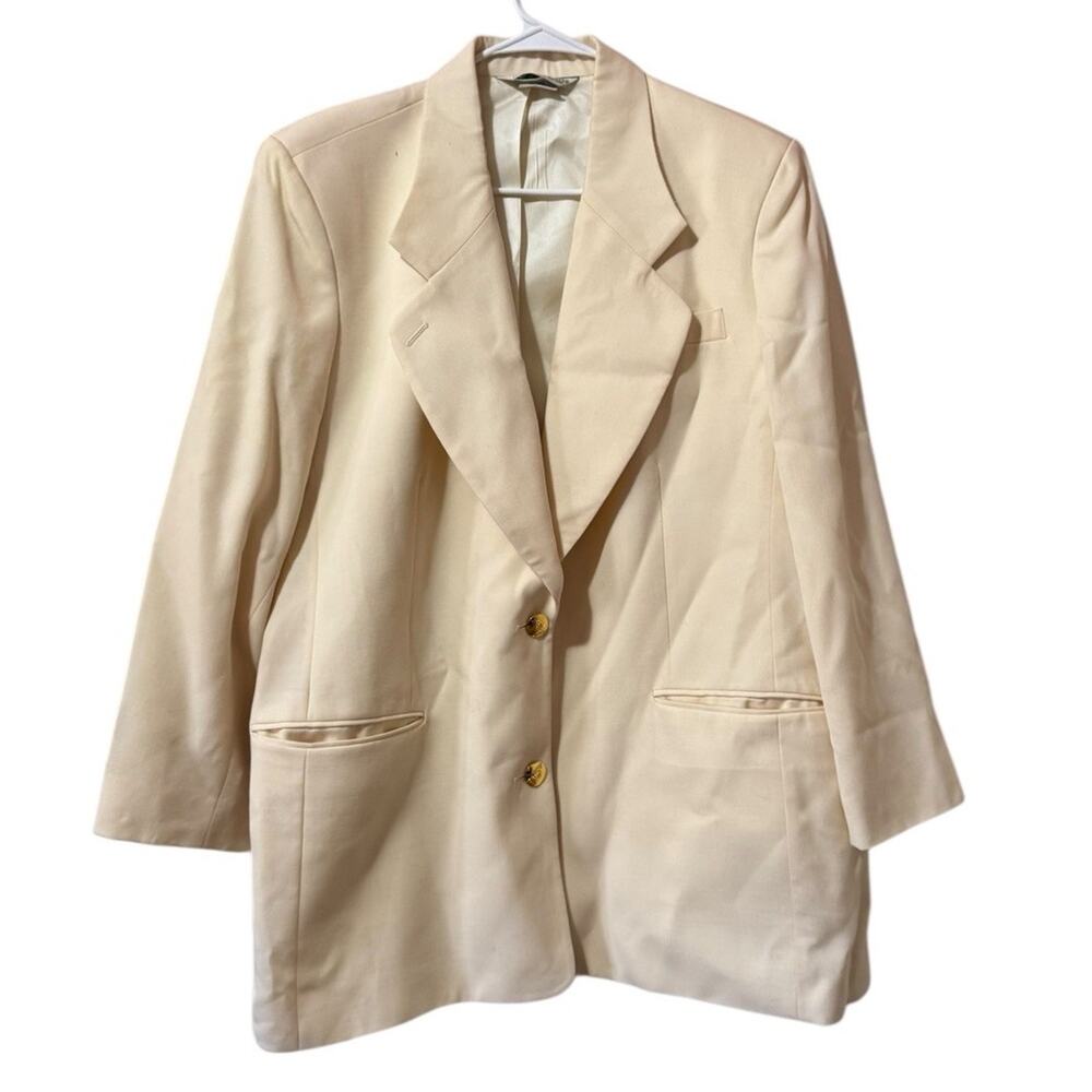 Austin Reed Cream Wool Blazer‎ Women 16W Gold Button Made In USA Classic Vintage